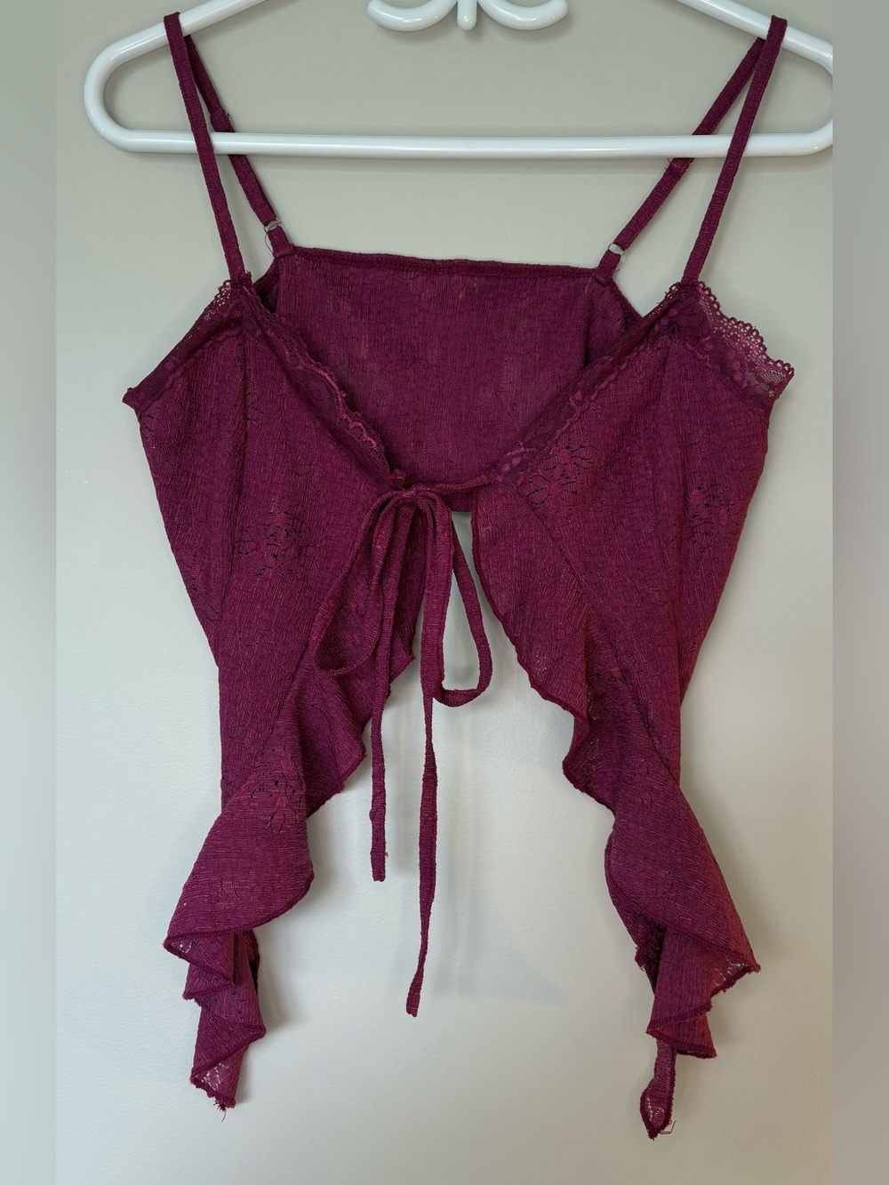 Wine Lace Tie-Front Cropped Cami